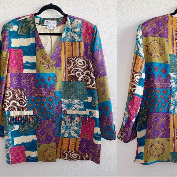 VTG Diane Gilman | 100% Silk Beaded Fringe Blazer - Picture 12 of 12